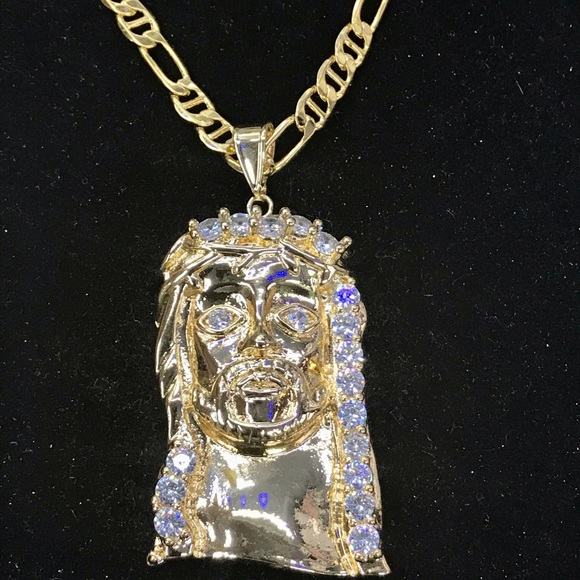 14K Gold Bonded Jesus Piece & Mariner Gucci Chain - Picture 1 of 8